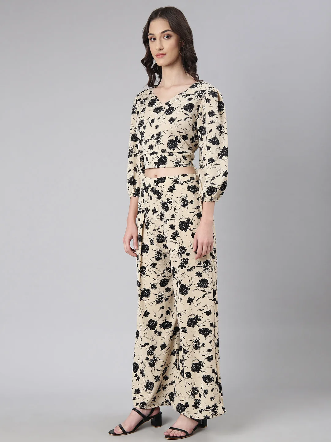 Women Beige Printed Co-Ords