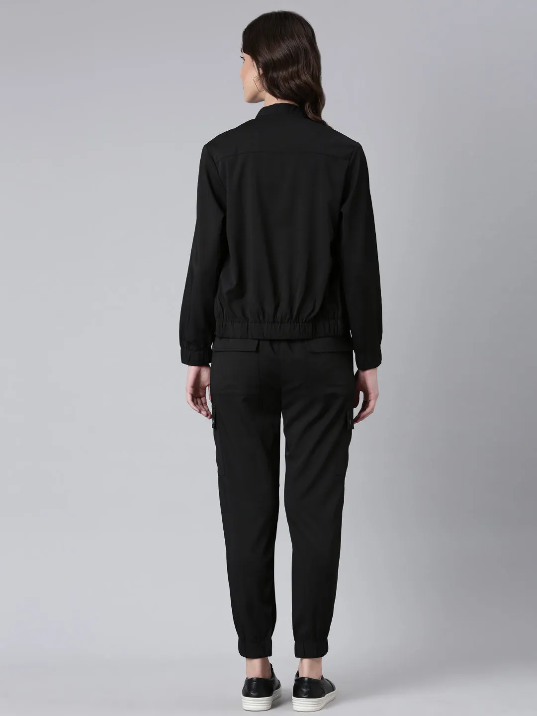 Women Black Solid Tracksuit