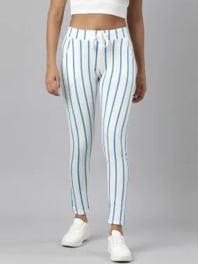 Women Blue Striped Trackapant