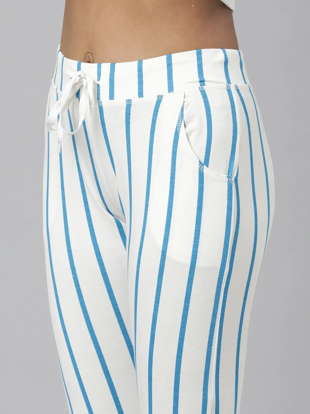 Women Blue Striped Trackapant