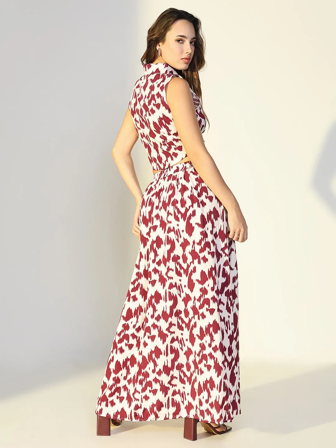 Women Maroon Printed Co Ords Set