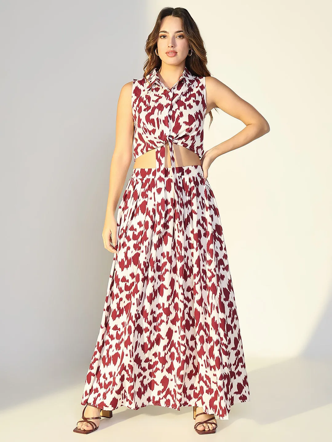 Women Maroon Printed Co Ords Set