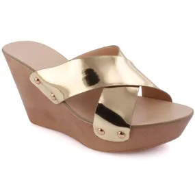 Women ‘Simpson’ Metallic Wedge Heel Sandal