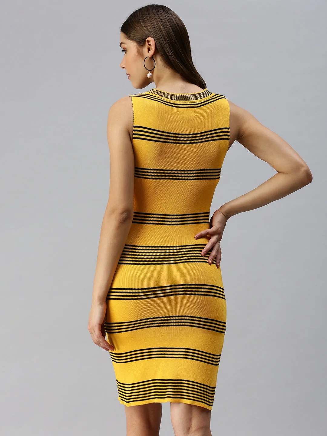 Women Striped Bodycon Yellow Dress