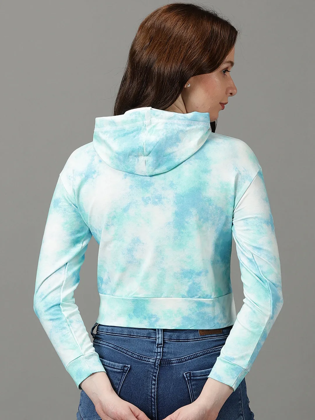 Women's Turquoise Blue Colourblock Front-Open Sweatshirt