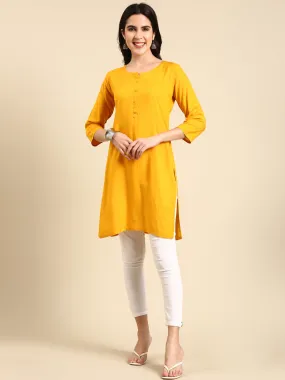 Women's Yellow Solid Straight Kurti